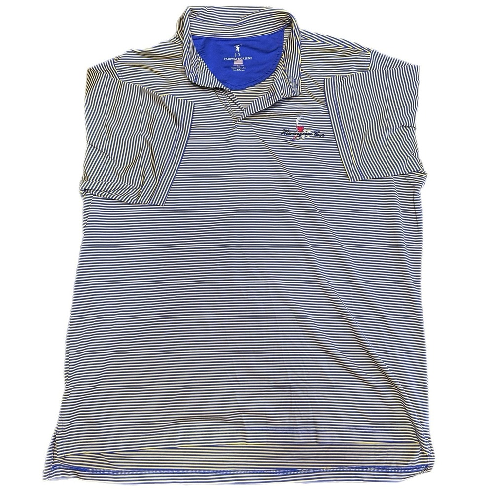 Fairway & Greene Men's XL Blue Yellow Striped Golf Polo Shirt Heronymus Cup